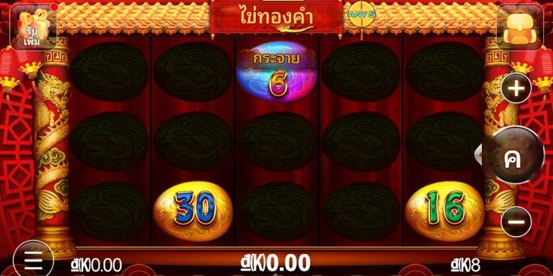 ภาพธีมเกมสล็อตพร้อมรีลและสัญลักษณ์สีทอง